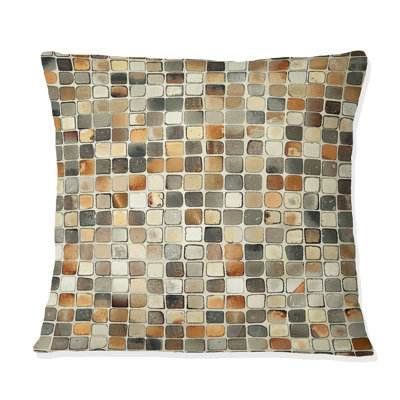 Brown Beige Mosaic Tiles IV - Modern Throw Pillow
