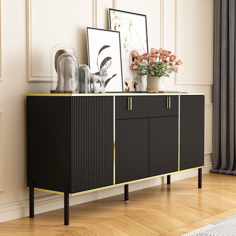 4-Door 1-Drawer Cabinet With Modern Style, Black/Gold