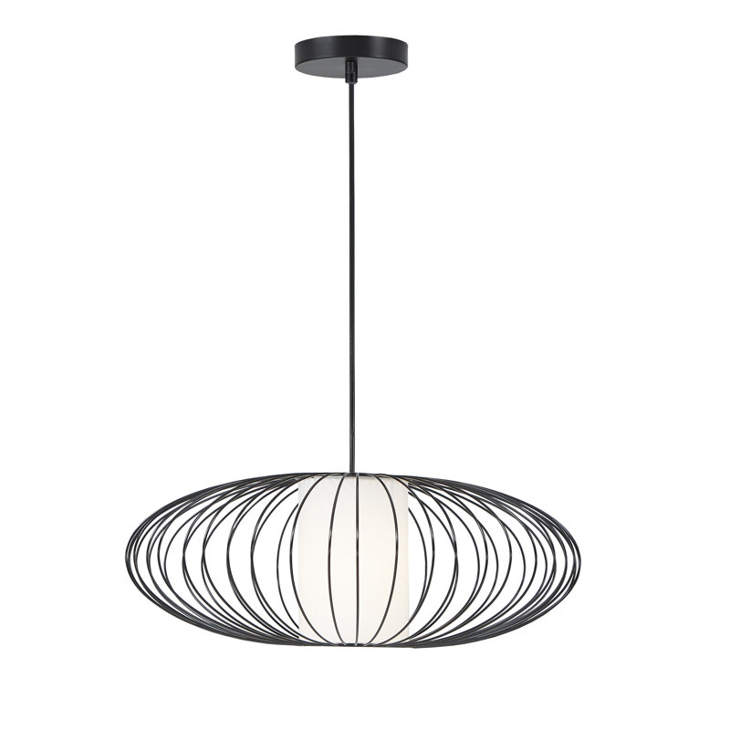 Luminaire suspendu géométrique unique à 1 lumière Adelheide, Noir mat, 7.5" H x 19.6" W x 19.6" D