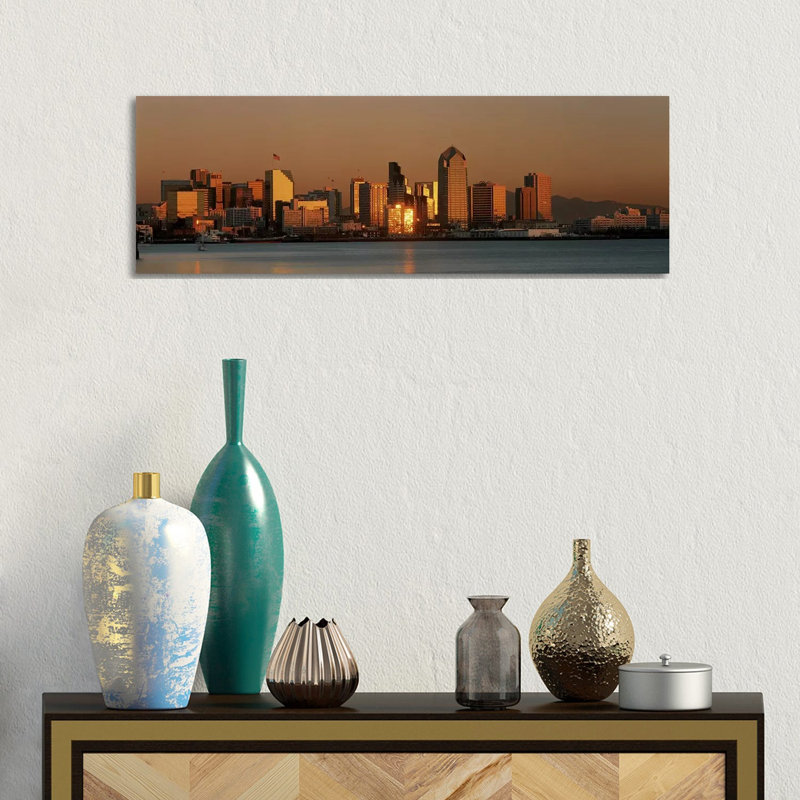 San Diego Skyline At Sunset - Wrapped Canvas Panoramic Print, 30.48 cm H x 91.44 cm W x 3.175 cm D