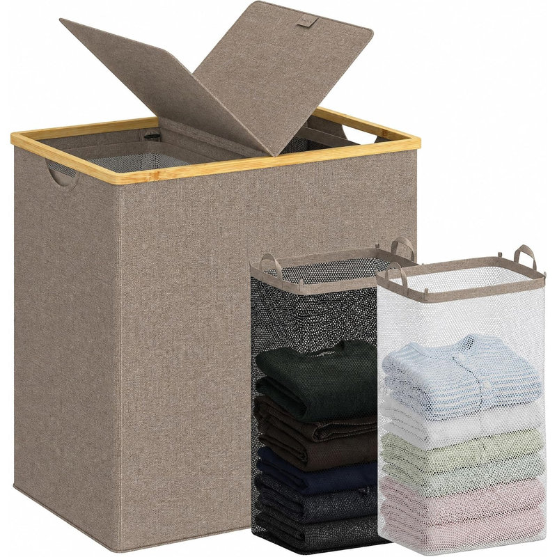 Panier à linge double 140L avec couvercle