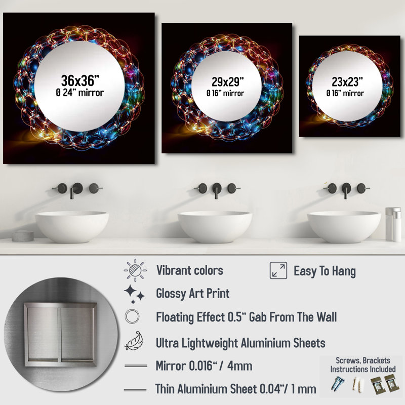 Circulare Infinity Matrix I - Fractals Mirror Square Art mural pour salle de bain, 29 po x 29 po