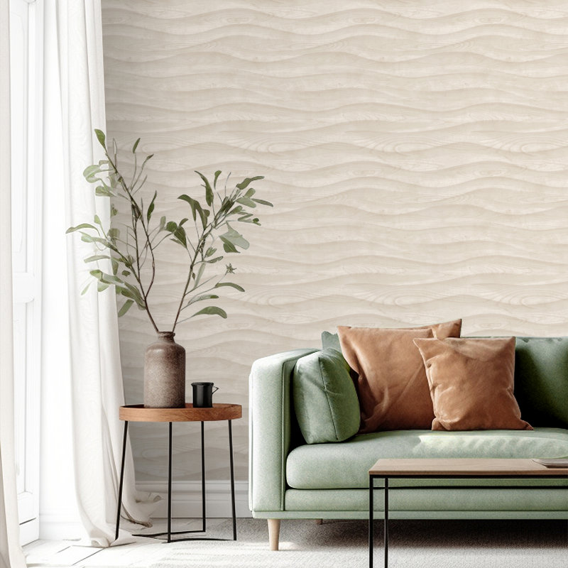 Papier peint structure naturelle en bois ondulé, Beige