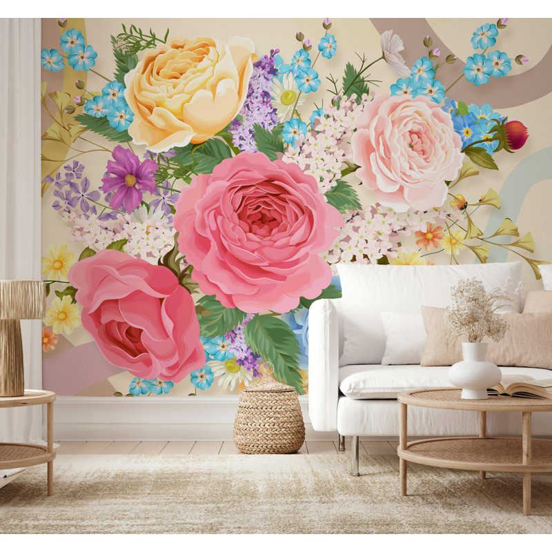 Papier peint tourbillon rose pastel, L 115 po x l 225 po