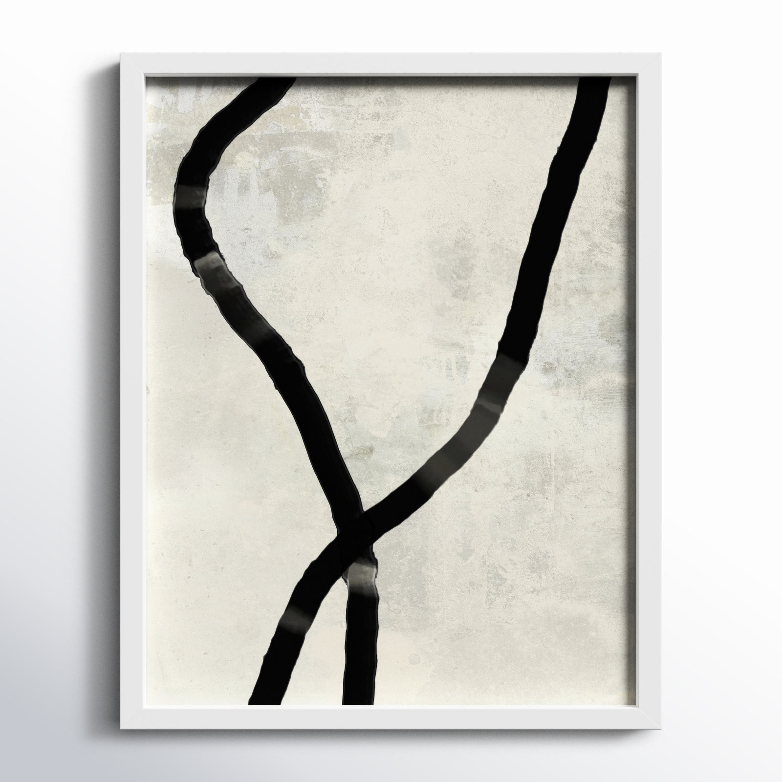 Ropes Series I "Black Rope 5" Print, White, 20" H x 16" W x 1.25" D