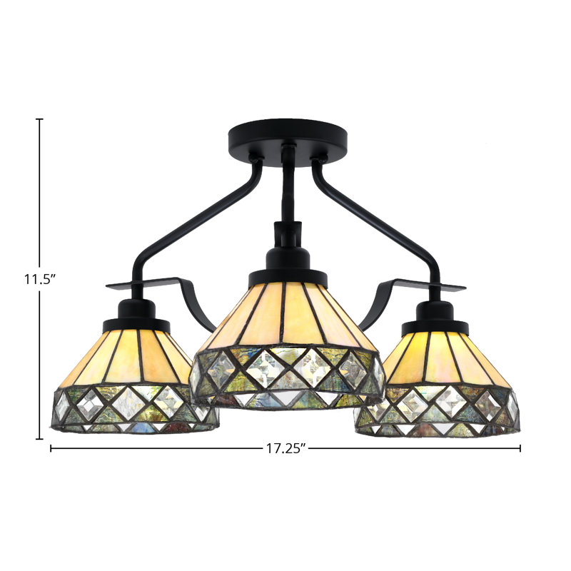Odyssey 3 Light Semi-Flush Shown In Matte Black Finish With 7" Diamond Peak Art Glass