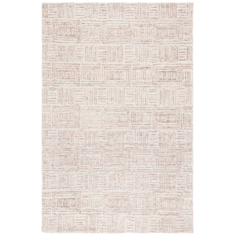 Kesuan Ebony Hand Tufted Wool/Cotton Geometric Rug in Ivory/Brown, Rectangle 4' x 6'