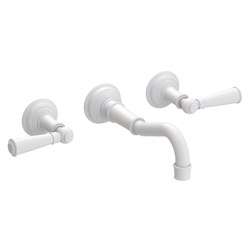 Jacobean Wall Mount Bathroom Faucet, Matte White