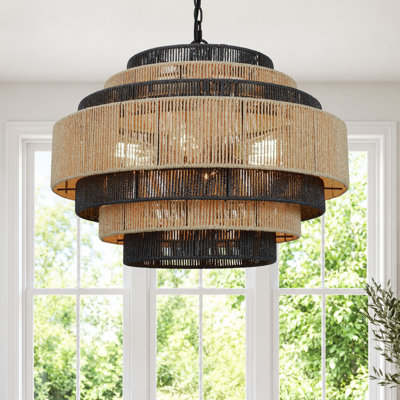 24-Inch 6-Light Handwoven Tiered Dimmable Chandelier, Adjustable Chain for Dining or Coastal Decor