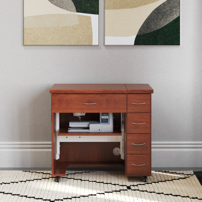 34'' x 19.875'' Foldable Split Top Table with Sewing Machine Platform and Wheels