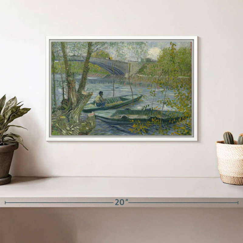 Pêche au printemps, 13 po x 9 po, Cadre flottant blanc
