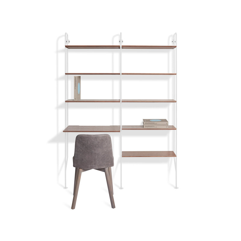 Hitch 2 Piece Writing Desk Office Set, White, Walnut