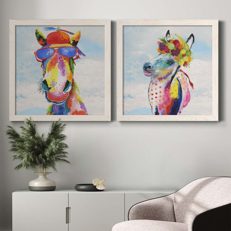 «Groovy Horse And Sky», ensemble de 2 peintures sur toile encadrées, H 35,5 po x l 71 po x P 1,5 po, Cadre blanc
