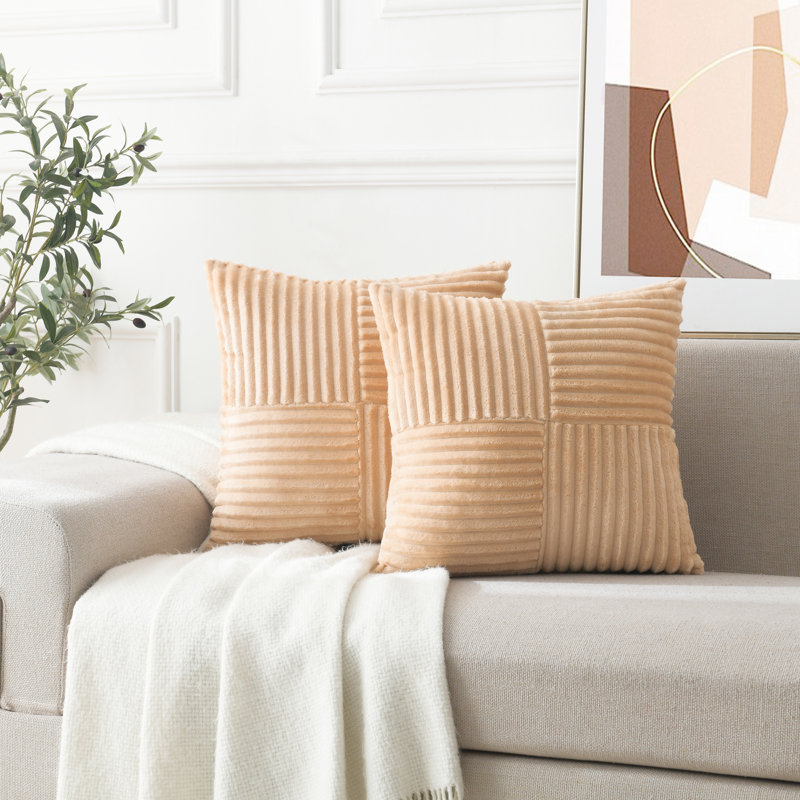 Housse de coussin carré en velours côtelé, Beige, H 20 po x l 20 po