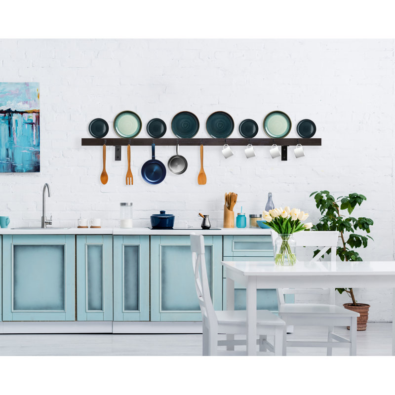 Rayne Plate Display Shelves With Hooks, Ebony, 60/3/2
