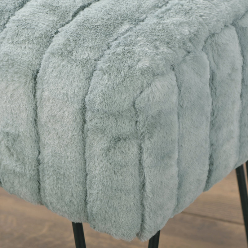 Defranco Upholstered Ottoman, Jadeite Faux Fur