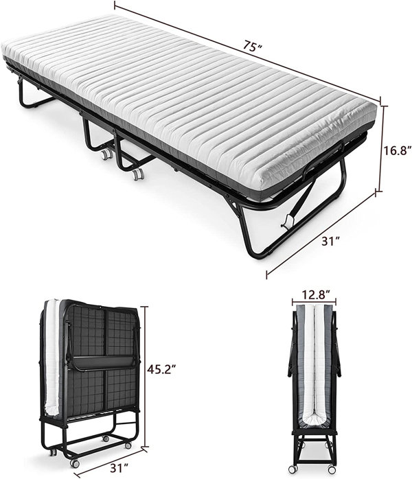 Alwyn Home Folding Bed with Memory Foam Mattress - 75 x 38 Twin