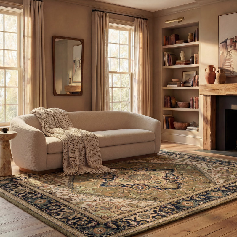 Tapis oriental en laine touffeté à la main Hebron, Rond 8 pi