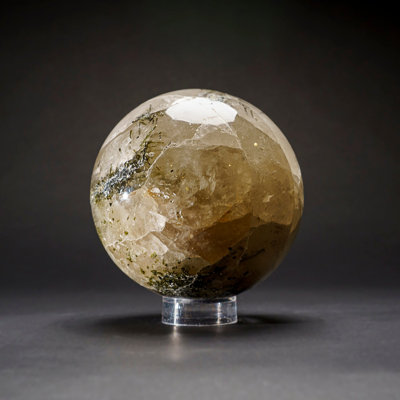 Quartz poli véritable avec sphère tourmaline (5 po, 6 lb)