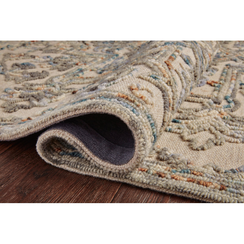 Enar Hand Hooked Wool Floral Indoor Rug, Rectangle 9'3" x 13'