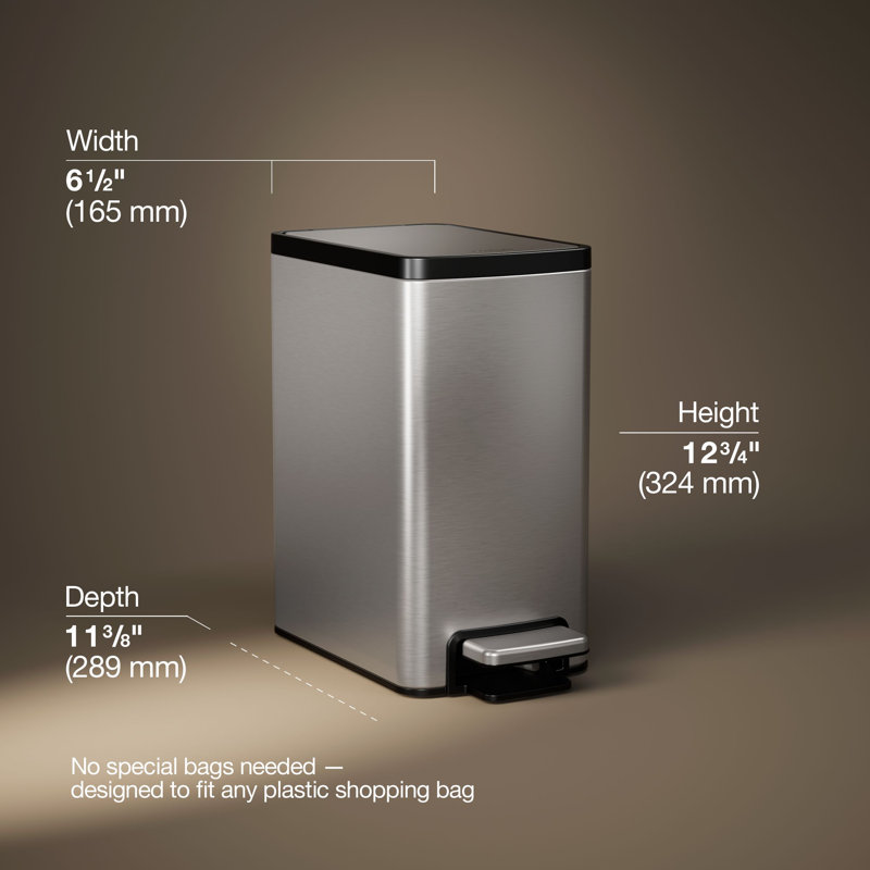 6-Liter Step Trash Can, Black Stainless, Stainless Steel/Black