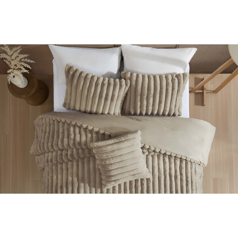 Everett Bedding, Twin XL Comforter + 1 Twin XL Pillowcase, Beige