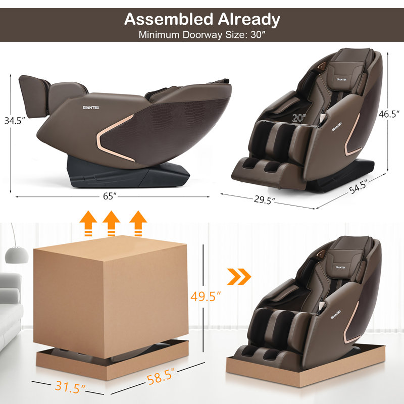 Fauteuil à message chauffant en similicuir à largeur réglable, Similicuir brun