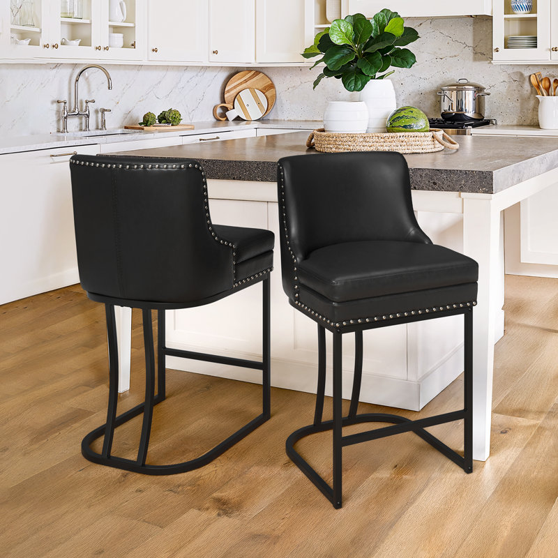 Tabouret de comptoir en métal Donicia, Similicuir / noir, 2
