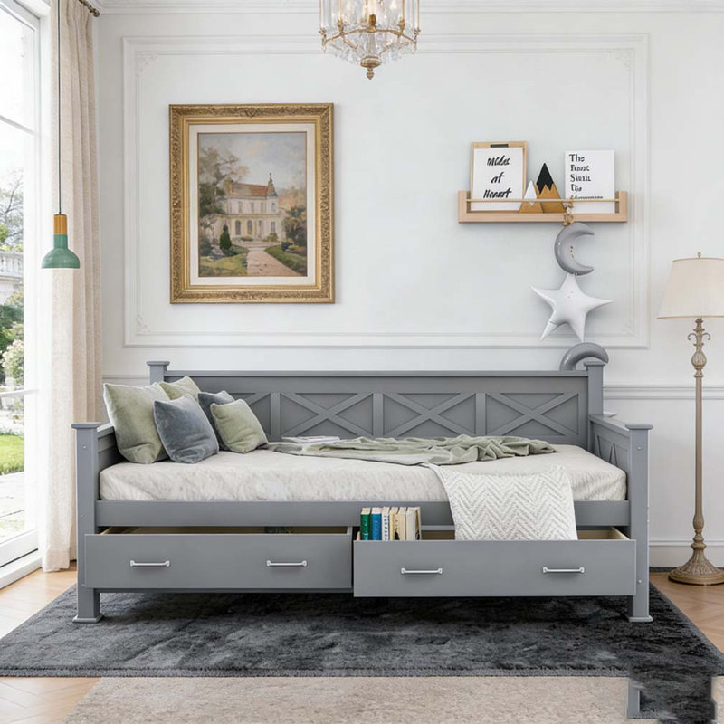 Twin Size Daybed with 2 Large Drawers, Gray