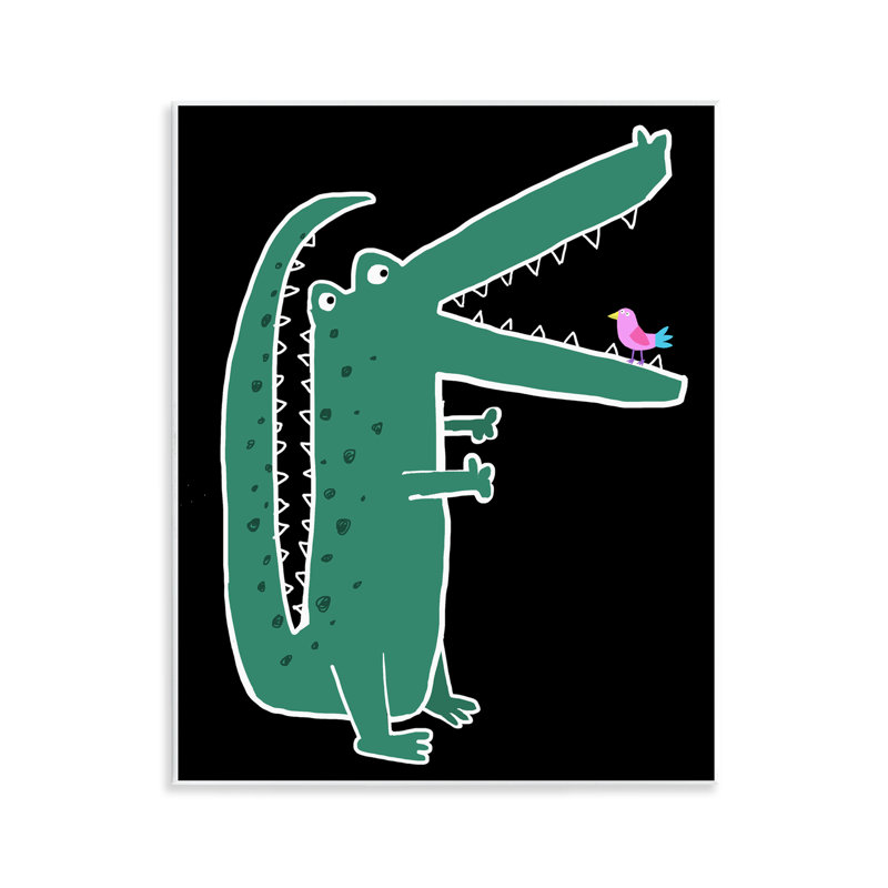 Alligator et oiseau sur plaque noire, design par Carla Daly