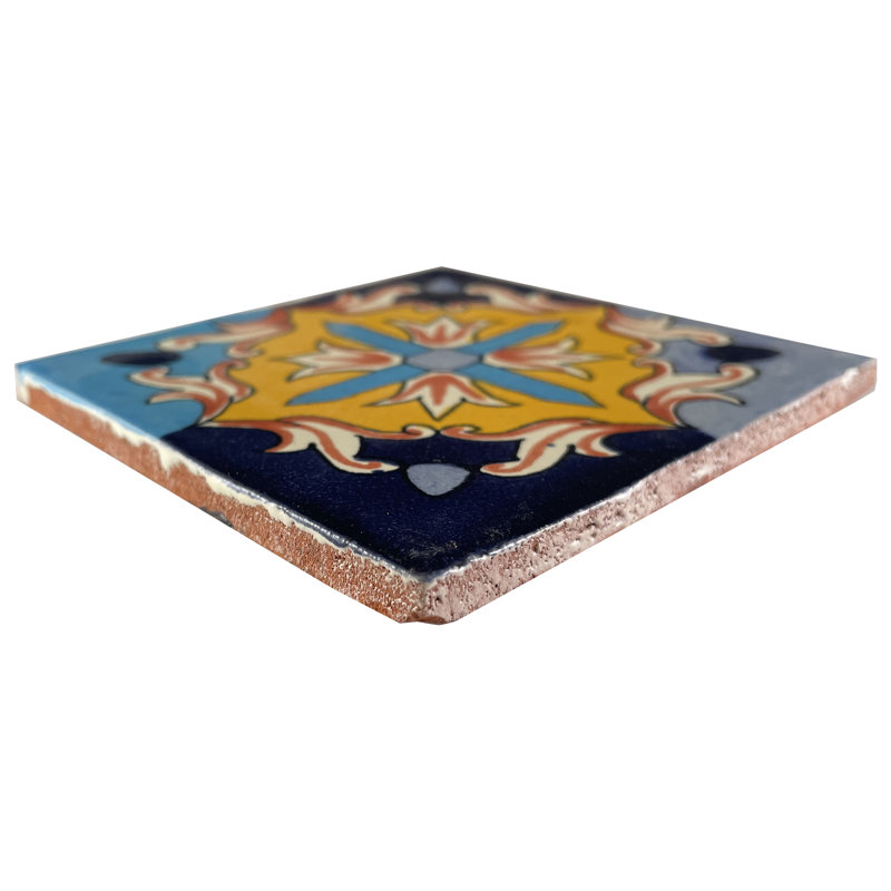 Dosseret en argile mexicain fait à la main Talavera de 4,2 po x 4,2 po 9 pièces TalaMex Aqua Fire