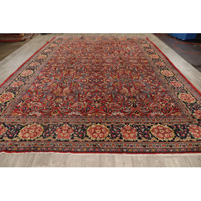 One-of-a-Kind 10'2" X 13'11" 1910s Wool Area Rug in Red