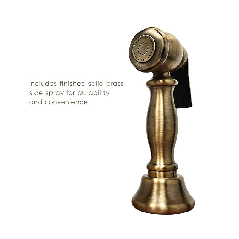 Whitehaus Collection Single Lever Faucet with Traditional Swivel Spout and Solid Brass Side Spray, Antique Brass