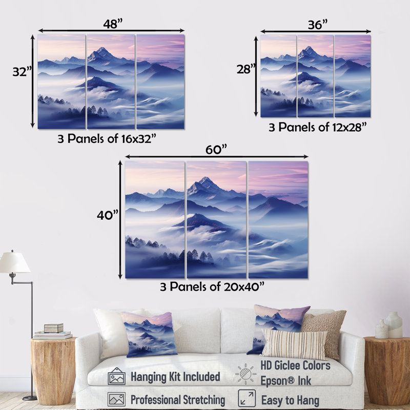 Ensemble de décorations murales Mountain Blue Peak Harmonie III, Toile tendue, H 32 po x l 48 po x P 1 po