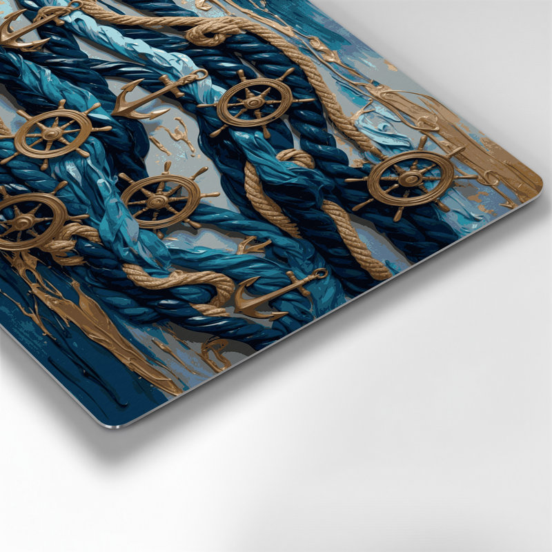 Art mural en métal gris, éléments nautiques simplifiés, H 11 po x l 14 po