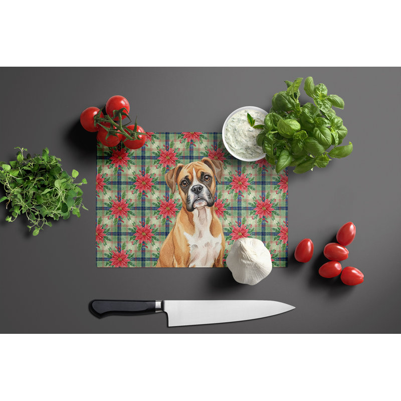 Planche à découper en verre Boxer Christmas PoinsettIas, Doré / Blanc