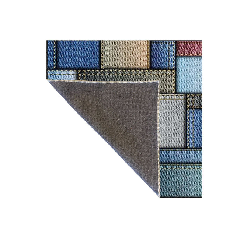 Tapis bleu tissé à motif géométrique rectangulaire lavable à la machine, Sous-tapis rectangulaire de 3 pi 3 po x 4 pi 11 po