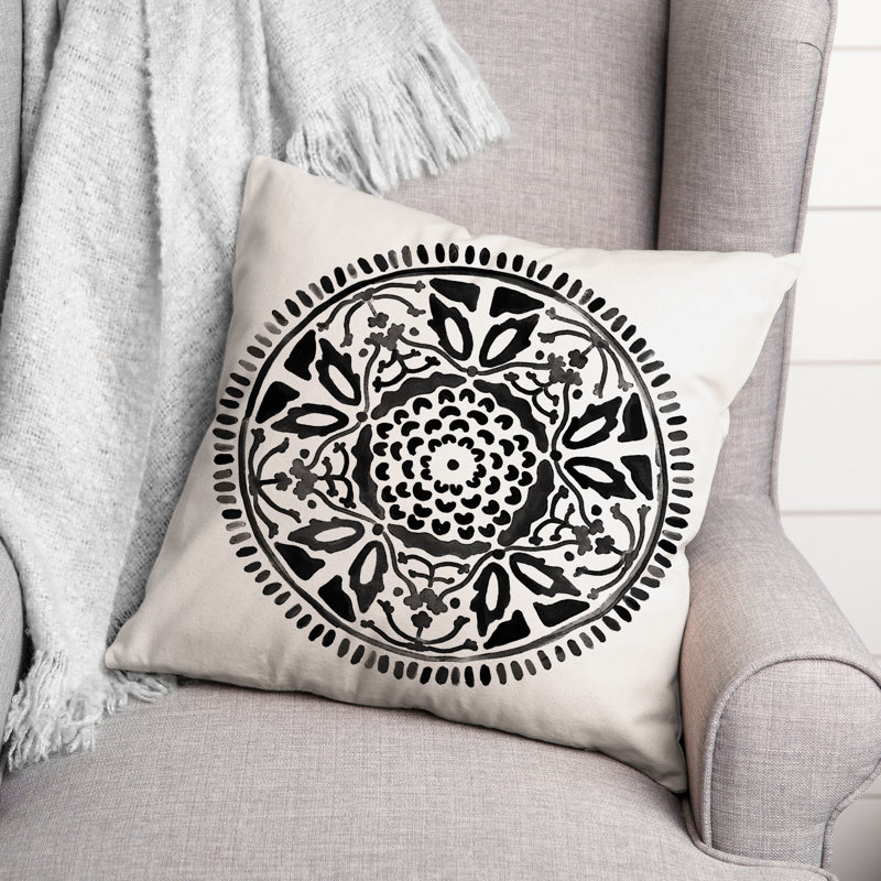 Housse et insert de coussin extérieur d'extérieur, Noir / blanc, Floral 3