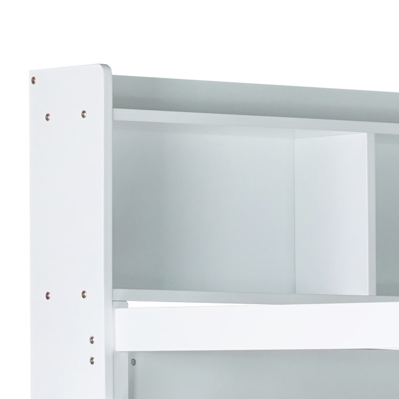 Lit superposé simple au-dessus d'un lit simple avec tête de lit bibliothèque, Blanc