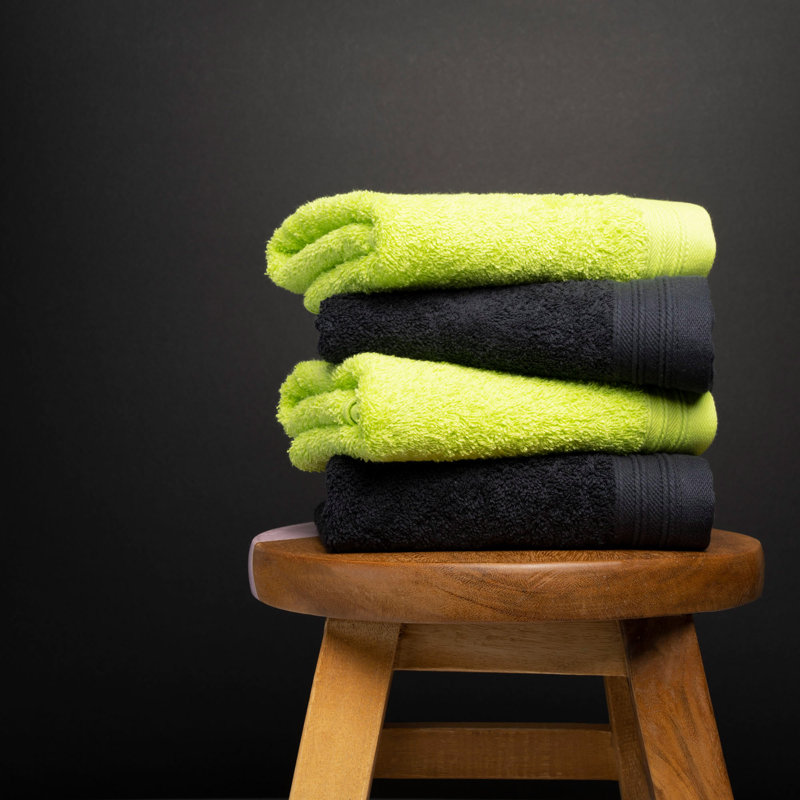 Kendra 4 Piece 100% Cotton Hand Towel Set, Apple Green/Black