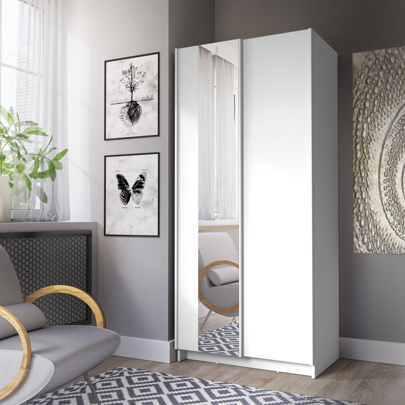 Shonette 2 Door Laminate Wardrobe, 182cm H x 80cm W x 55cm D, White