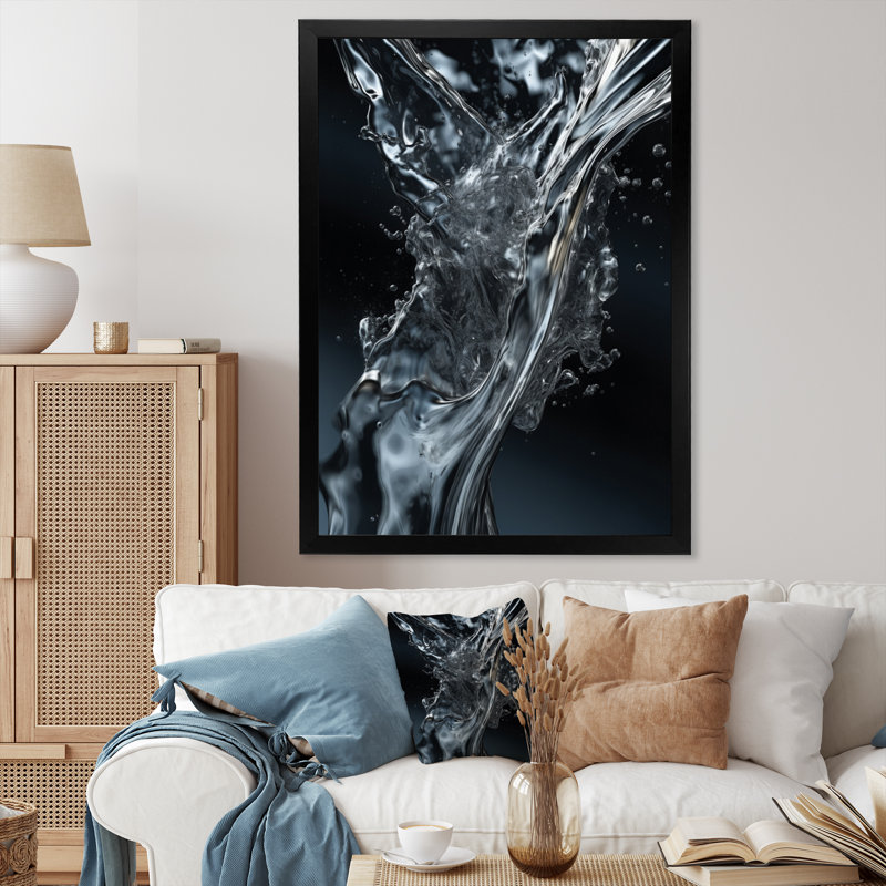 " Blue And Black Waveform Dreams II ", Black Picture Frame, 44" H x 34" W x 1.5" D
