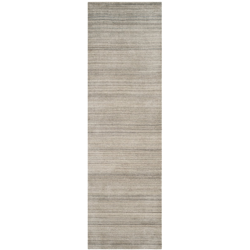 Tapis couleur pierre / gris en laine / coton tissé à la main Morano, Tapis de couloir 2 pi 3 po x 6 pi