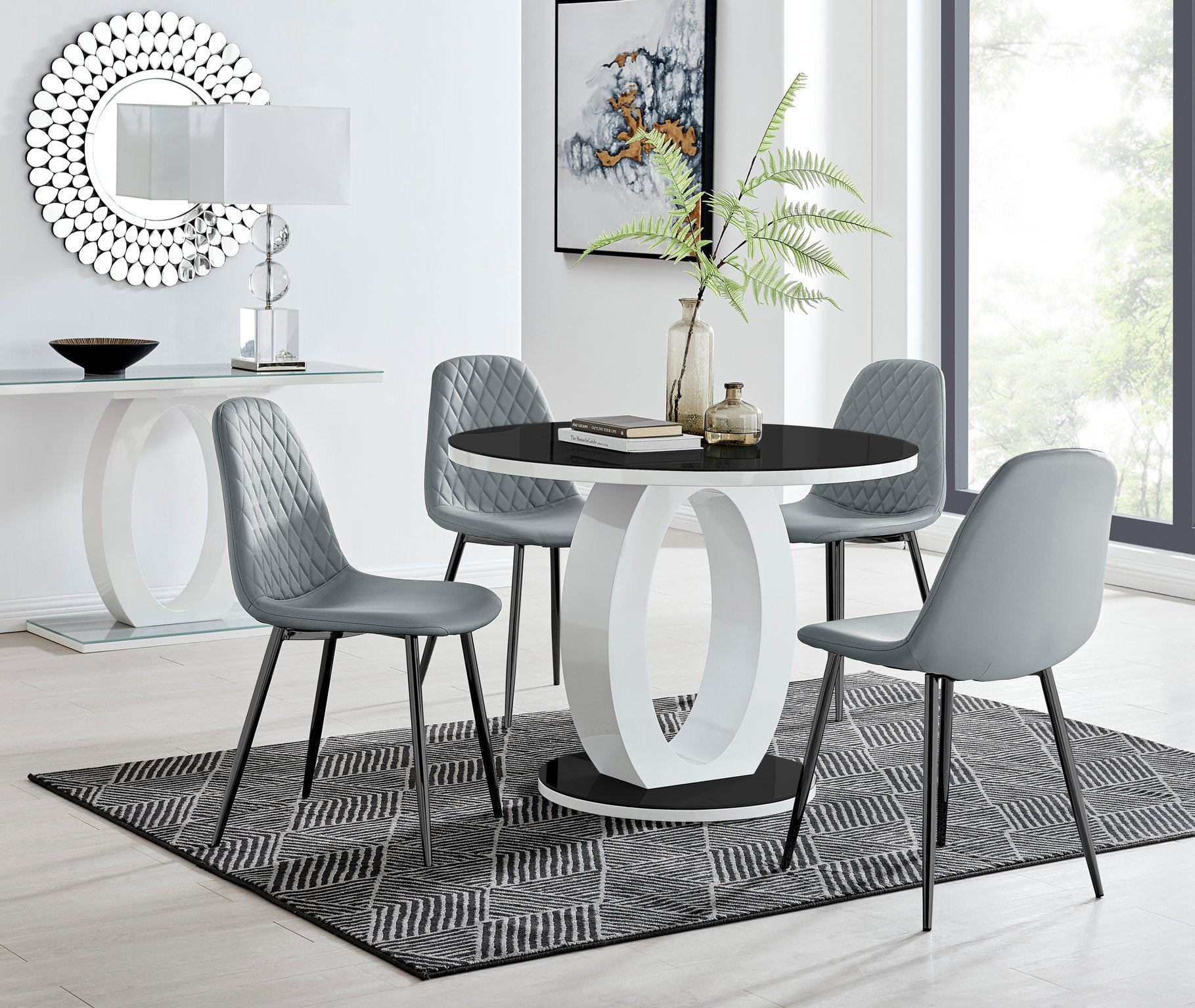 East Urban Home Scottsmoor 4 Seater High Gloss Round Dining Table Set ...