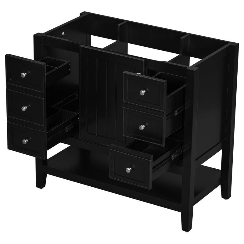 Meuble-lavabo 36 po noir - base d'armoire moderne à 1 et 3 tiroirs moderne et fixe