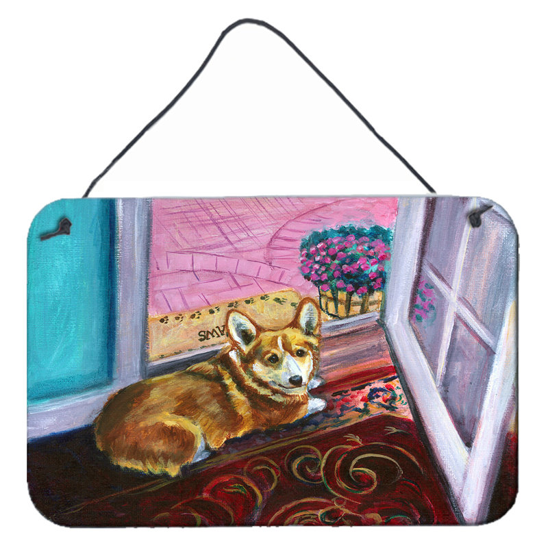 Décoration murale corgi watching from the porte