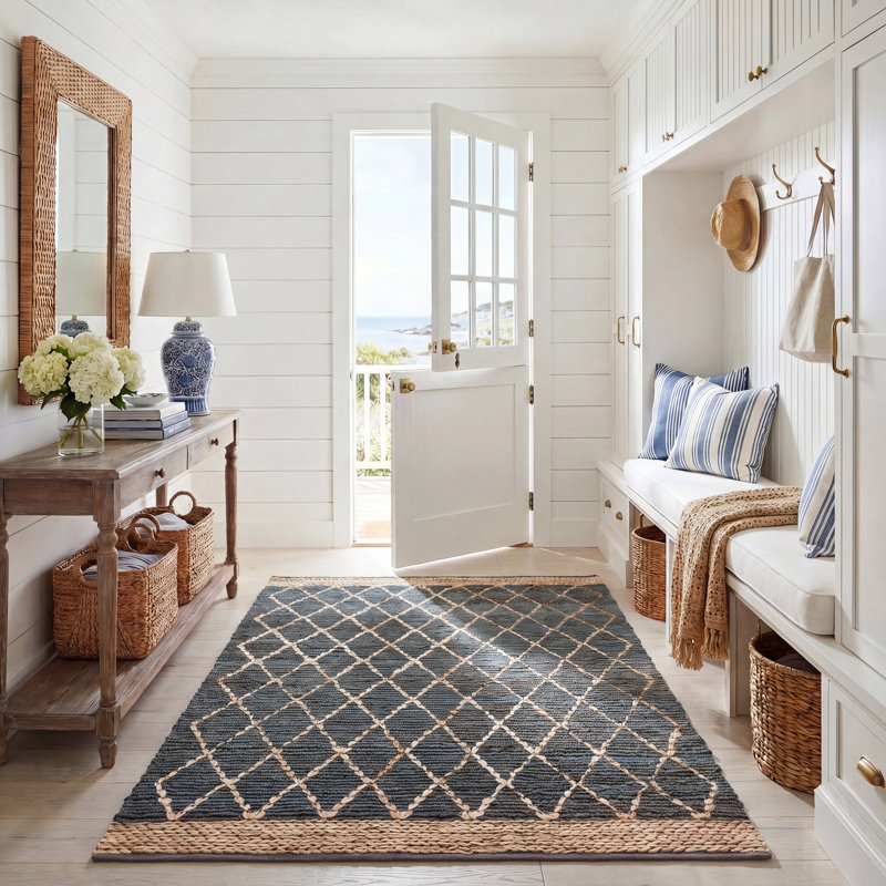 Tapis géométrique en jute / coton tissé à la main Alejo, Rectangle 5 pi x 8 pi