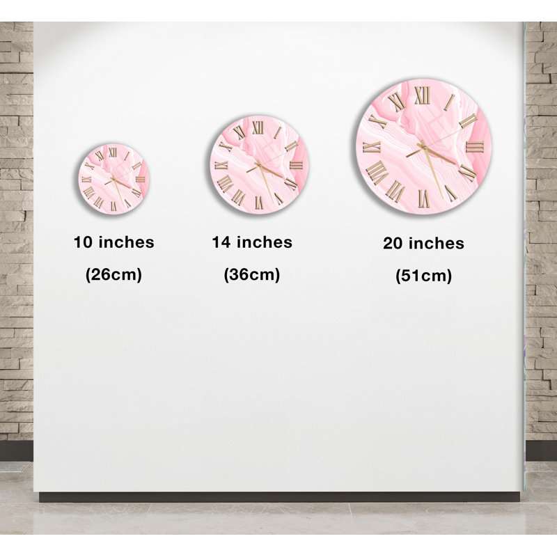 Horloge murale en verre trempé rose marbré, horloge décorative moderne chic, idée cadeau unique, horloge abstraite ronde, horloge murale décorative