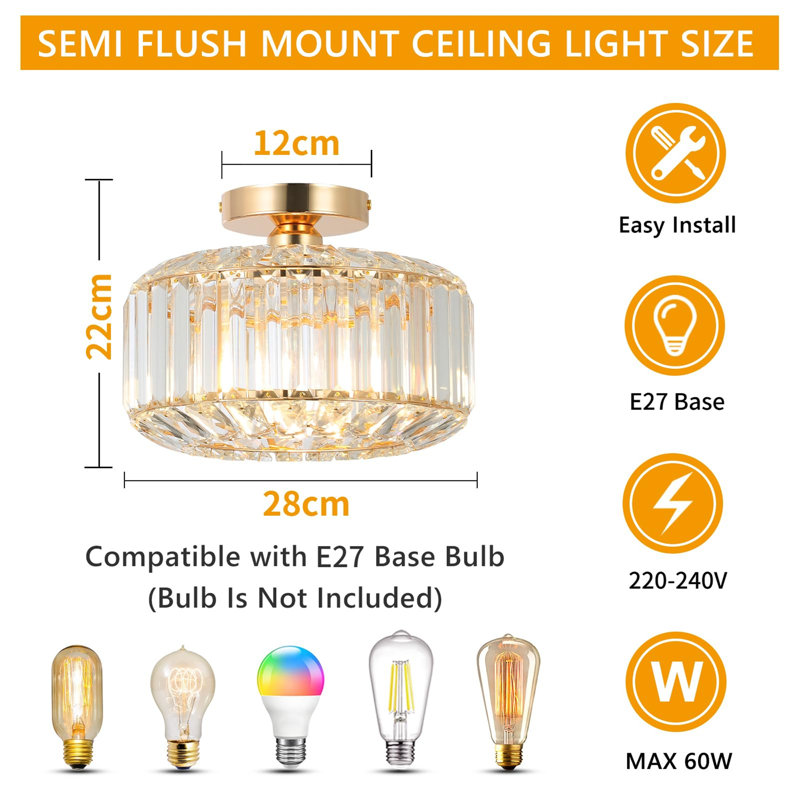 Crystal Semi Flush Mount, Gold