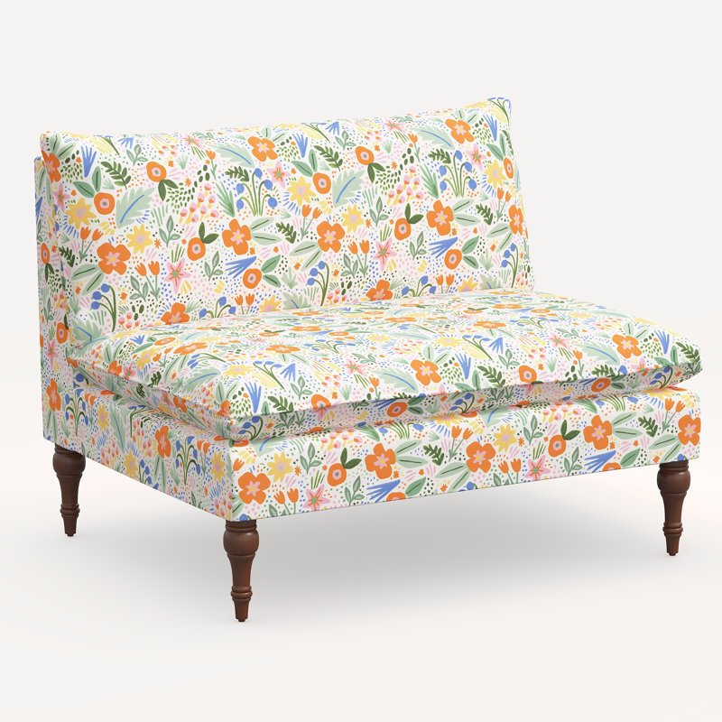 Rifle Paper Co. x Cloth & Company Louie Settee, Rpc Merida Multi Linen, Espresso Wood